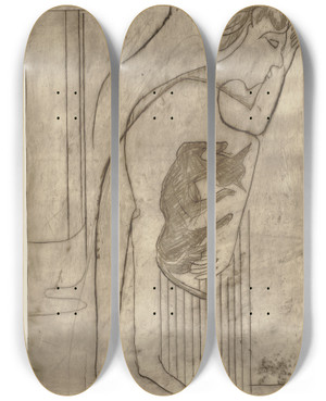 Triptych art skateboard deck of Ernst Ludwig Kirchner Schlafender Mit Katze Ii by Ernst Ludwig Kirchner (1880-1938)