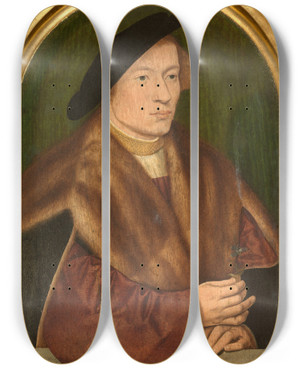 Triptych art skateboard deck of Barthel Bruyn The Elder Portrait Of A Young Man by Barthel Bruyn The Elder (1493-1555)