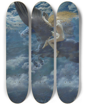 Triptych art skateboard deck of Edward Robert Hughes Dream Idyll A Valkyrie by Edward Robert Hughes (1851-1914)