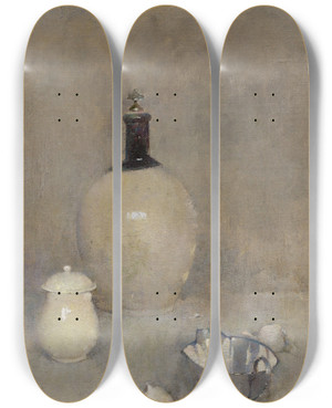 Triptych art skateboard deck of Emil Carlsen Still Life by Emil Carlsen (1848-1932)