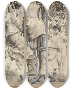 Triptych art skateboard deck of Lucolivier Merson Tude De Figures by Luc-Olivier Merson (1846-1920)