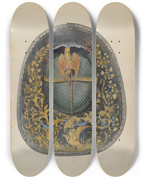 Triptych art skateboard deck of David Ramage Firemans Helmet_2 by David Ramage