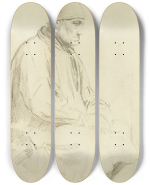 Triptych art skateboard deck of Albert Anker Sitzender Mann Mit Mtze by Albert Anker (1831-1910)