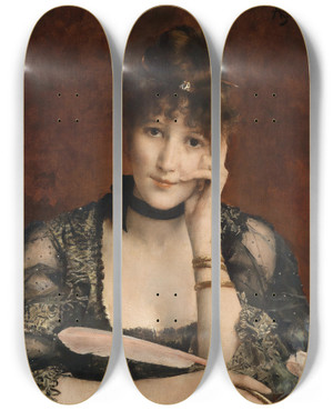 Triptych art skateboard deck of Alfred Stevens The Letter by Alfred Stevens (1817-1875)