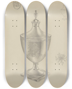 Triptych art skateboard deck of Hester Duany Silver Sugar Bowl_2 by Hester Duany (1891-1964)