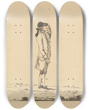 Triptych art skateboard deck of Mary Darly The Builder Macaroni by Mary Darly (1756-1779)