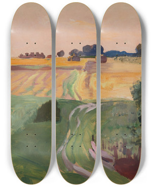 Triptych art skateboard deck of Wodzimierz Tetmajer Fields And Cereals Studies by Wlodzimierz Tetmajer (1861-1923)
