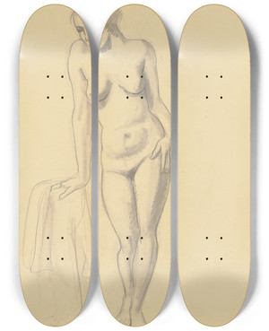 Triptych art skateboard deck of Hermann Lismann Female Nude_2 by Hermann Lismann (1878-1943)