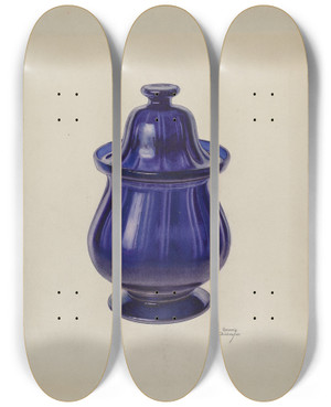 Triptych art skateboard deck of Beverly Chichester Covered Sugar Bowl by Beverly Chichester (20-)