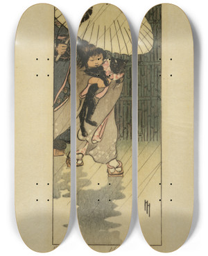 Triptych art skateboard deck of Helen Hyde Honorable Mr Cat_2 by Helen Hyde (1868-1919)