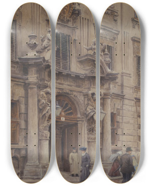Triptych art skateboard deck of Ernst Graner Das Portal Des Palais Kinsky by Ernst Graner (1865-1943)