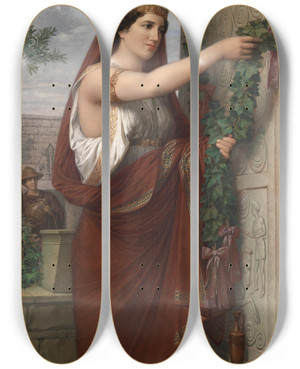 Triptych art skateboard deck of Carl Friedrich Deckler Vestalin Mit Efeugirlande by Carl Friedrich Deckler (1838-1918)