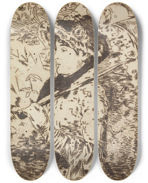 Triptych art skateboard deck of Douard Manet Jeanne Le Printemps_2 by douard Manet (1832-1883)