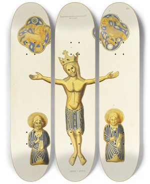 Triptych art skateboard deck of Carl Becker Kunstwerke Und Gerathschaften Des Mittelalters Und Der Renaissance Pl60 by Carl Becker (19-)