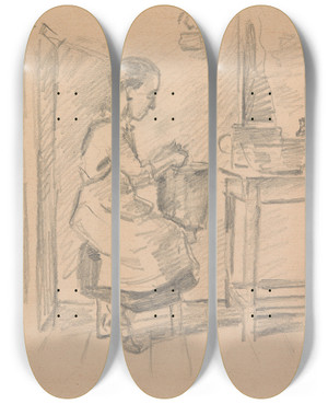 Triptych art skateboard deck of Ivan Ivanec Kobieta Obierajca Ziemniaki by Ivan Ivanec (1893-1946)