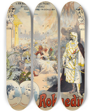 Triptych art skateboard deck of Lucien Lefvre Roknedn by Lucien Lefevre (1850-1902)