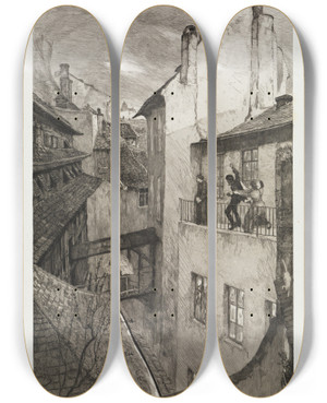 Triptych art skateboard deck of Max Klinger Eine Mutter I Dramen Opus Ix Blatt 3 by Max Klinger (1857-1920)