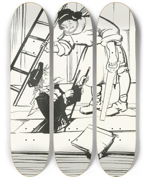 Triptych art skateboard deck of Jean De Bosschre The Carpenter Came by Jean de Bosschre (1878-1953)