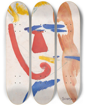 Triptych art skateboard deck of Jules Schmalzigaug Clown by Jules Schmalzigaug (1882-1917)