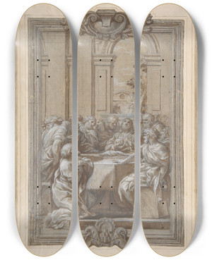Triptych art skateboard deck of Ciro Ferri The Last Supper by Ciro Ferri (1634-1689)