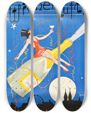 Triptych art skateboard deck of Eric Rohman Virtue by Eric Rohman (1891-1949)