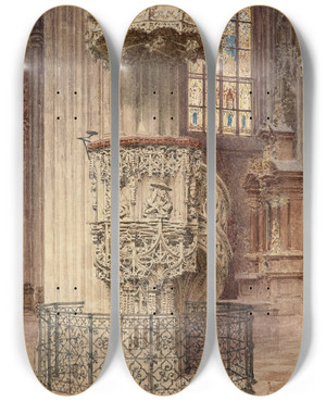 Triptych art skateboard deck of Richard Moser Stephansdom Pilgramkanzel by Richard Moser (1874-1924)