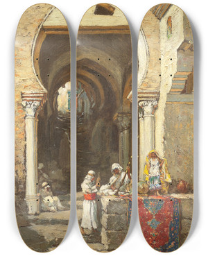 Triptych art skateboard deck of Addison Thomas Millar Rue De Diable Algiers by Addison Thomas Millar (1860-1913)