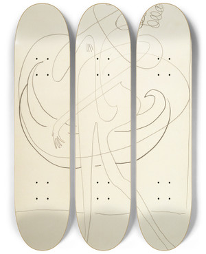 Triptych art skateboard deck of Ernst Ludwig Kirchner A Dancer_2 by Ernst Ludwig Kirchner (1880-1938)