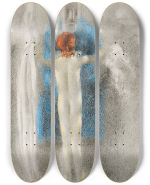Triptych art skateboard deck of Otto Meyeramden Einkleidung Iii by Otto Meyer-Amden (1885-1933)