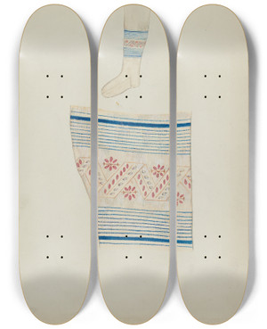 Triptych art skateboard deck of Ann Gene Buckley Hose by Ann Gene Buckley