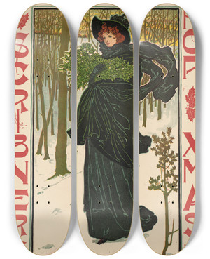 Triptych art skateboard deck of Louis Rhead Scribners For Xmas by Louis Rhead (1857-1926)