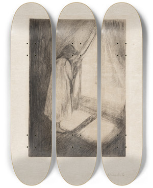 Triptych art skateboard deck of Edvard Munch The Girl At The Window_2 by Edvard Munch (1863-1944)