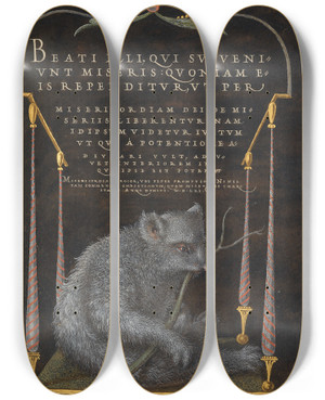 Triptych art skateboard deck of Joris Hoefnagel A Sloth by Joris Hoefnagel (1542-1600)
