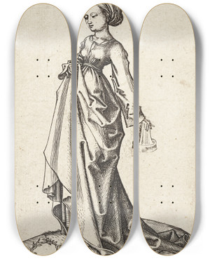 Triptych art skateboard deck of Martin Schongauer The Second Foolish Virgin by Martin Schongauer (1435-1491)