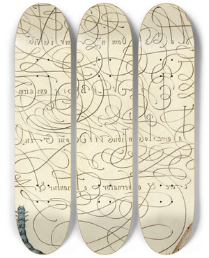 Triptych art skateboard deck of Joris Hoefnagel Caterpillar And Insect by Joris Hoefnagel (1542-1600)