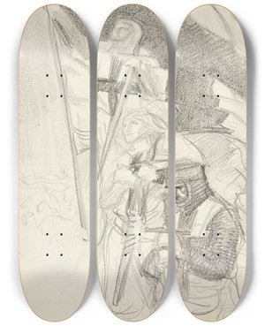 Triptych art skateboard deck of Edwin Austin Abbey Study For Crusaders Sighting Jerusalem by Edwin Austin Abbey (1852-1911)