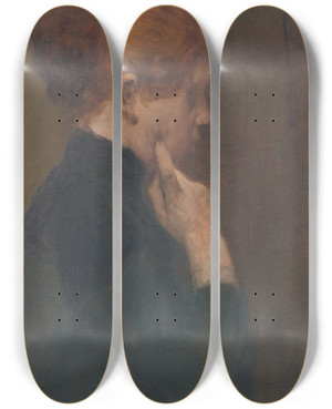 Triptych art skateboard deck of Elemr Halszhradil Study Of A Girl Lost In Thought by Elemir Halasz Hradil (1873-1948)