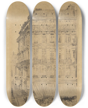 Triptych art skateboard deck of James Ensor Huis Op De Anspachlaan by James Ensor (1860-1949)