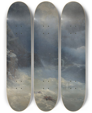 Triptych art skateboard deck of Ivan Konstantinovich Aivazovsky The Storm At Cape Aya by Ivan Konstantinovich Aivazovsky (1817-1900)