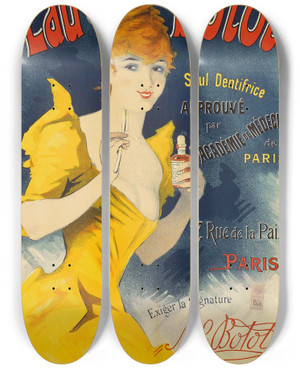 Triptych art skateboard deck of Jules Chret Eau De Botot by Jules Cheret (1836-1932)