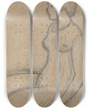 Triptych art skateboard deck of Aristide Maillol Modle Assis by Aristide Maillol (1861-1944)