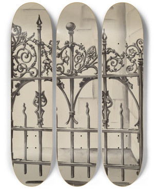Triptych art skateboard deck of Natalie Simon Iron Gate by Natalie Simon