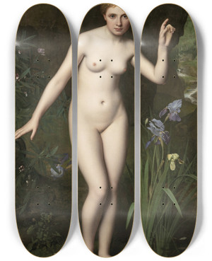 Triptych art skateboard deck of Jean Baptiste Poncet The Nymph Echo by Jean Baptiste Poncet (1827-1901)