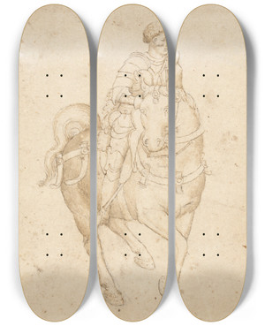 Triptych art skateboard deck of The Veneto A Warrior On Horseback by The Veneto (1425-1449)