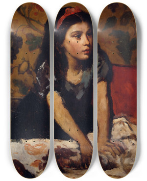 Triptych art skateboard deck of Anton Romako Naschendes Mdchen by Anton Romako (1832-1889)