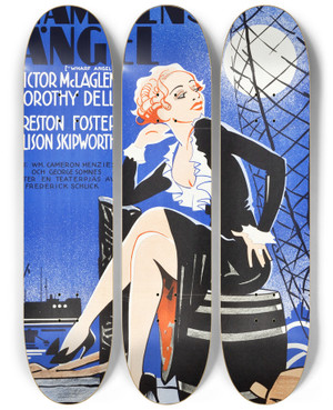 Triptych art skateboard deck of Eric Rohman Wharf Angel by Eric Rohman (1891-1949)