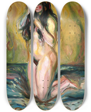 Triptych art skateboard deck of Edvard Munch Kneeling Nude by Edvard Munch (1863-1944)