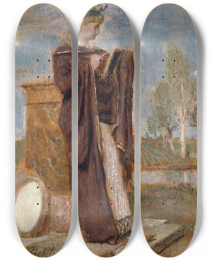 Triptych art skateboard deck of Arnold Bcklin The Muse Thalia by Arnold Bocklin (1827-1901)