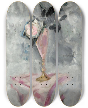 Triptych art skateboard deck of Jacqueline Marval Vase De Fleurs by Jacqueline Marval (1866-1932)