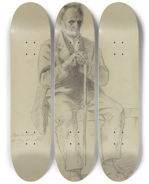 Triptych art skateboard deck of Adolph Tidemand Blinde Lars by Adolph Tidemand (1814-1876)